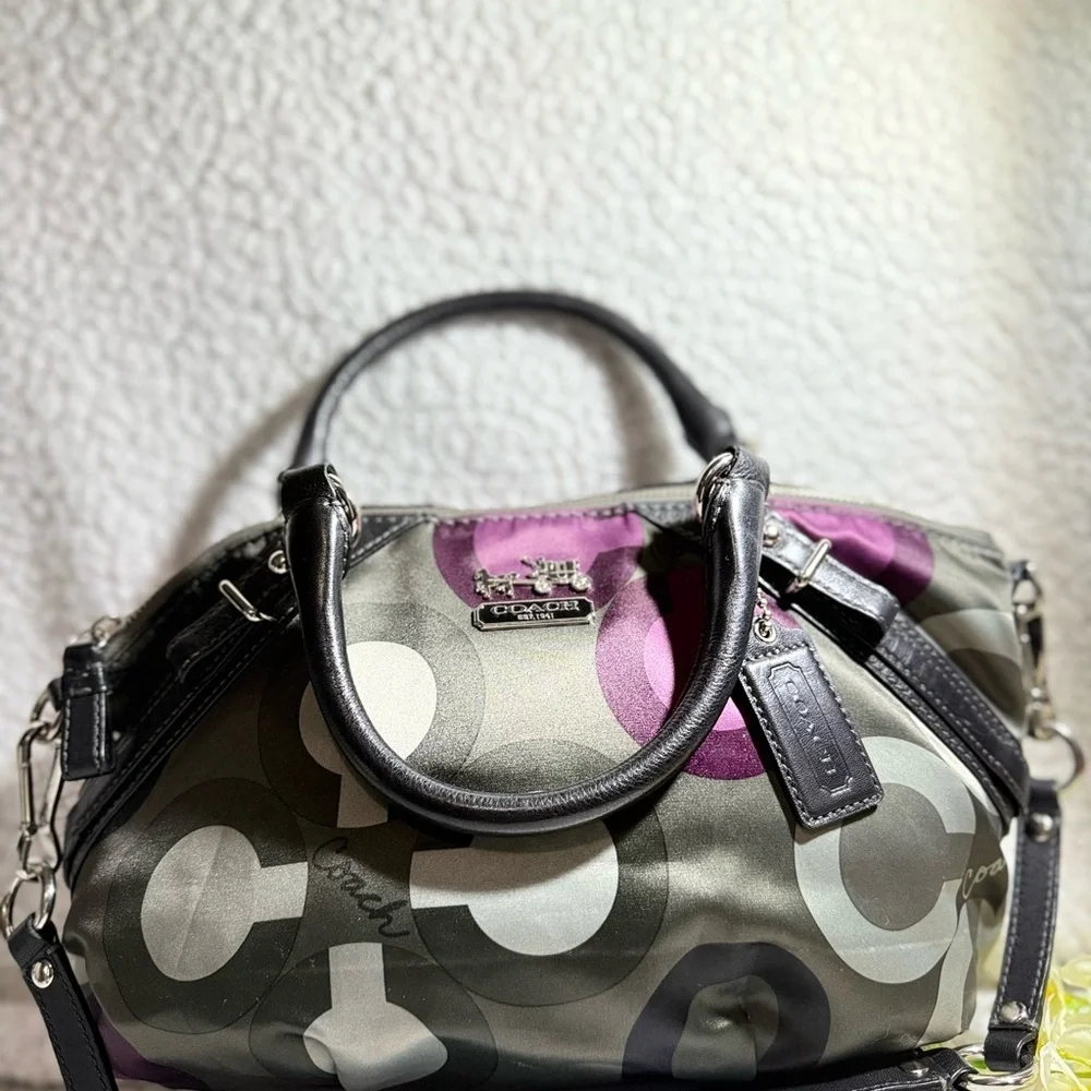 Coach Black and Gray Shoulder Bag with Polka Dot Pattern